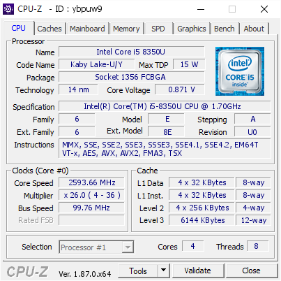 پردازنده core i5 8350u 